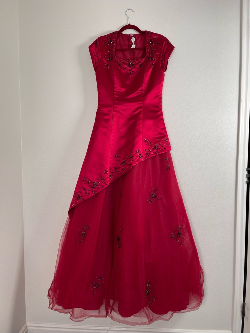 Red Embellished Evening Gown - Women Dresses